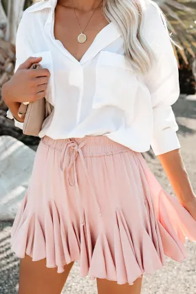 Pink Elastic Waist Pleated Skirt