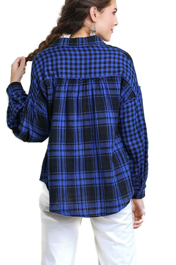 Plaid & Checkered Button Up Top, Royal