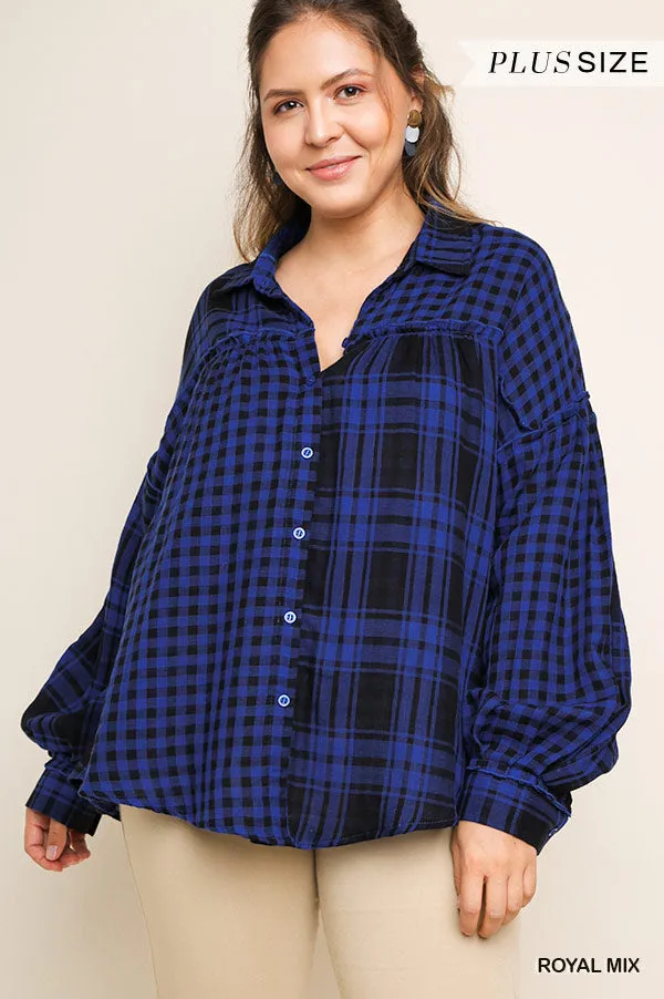 Plaid & Checkered Button Up Top, Royal