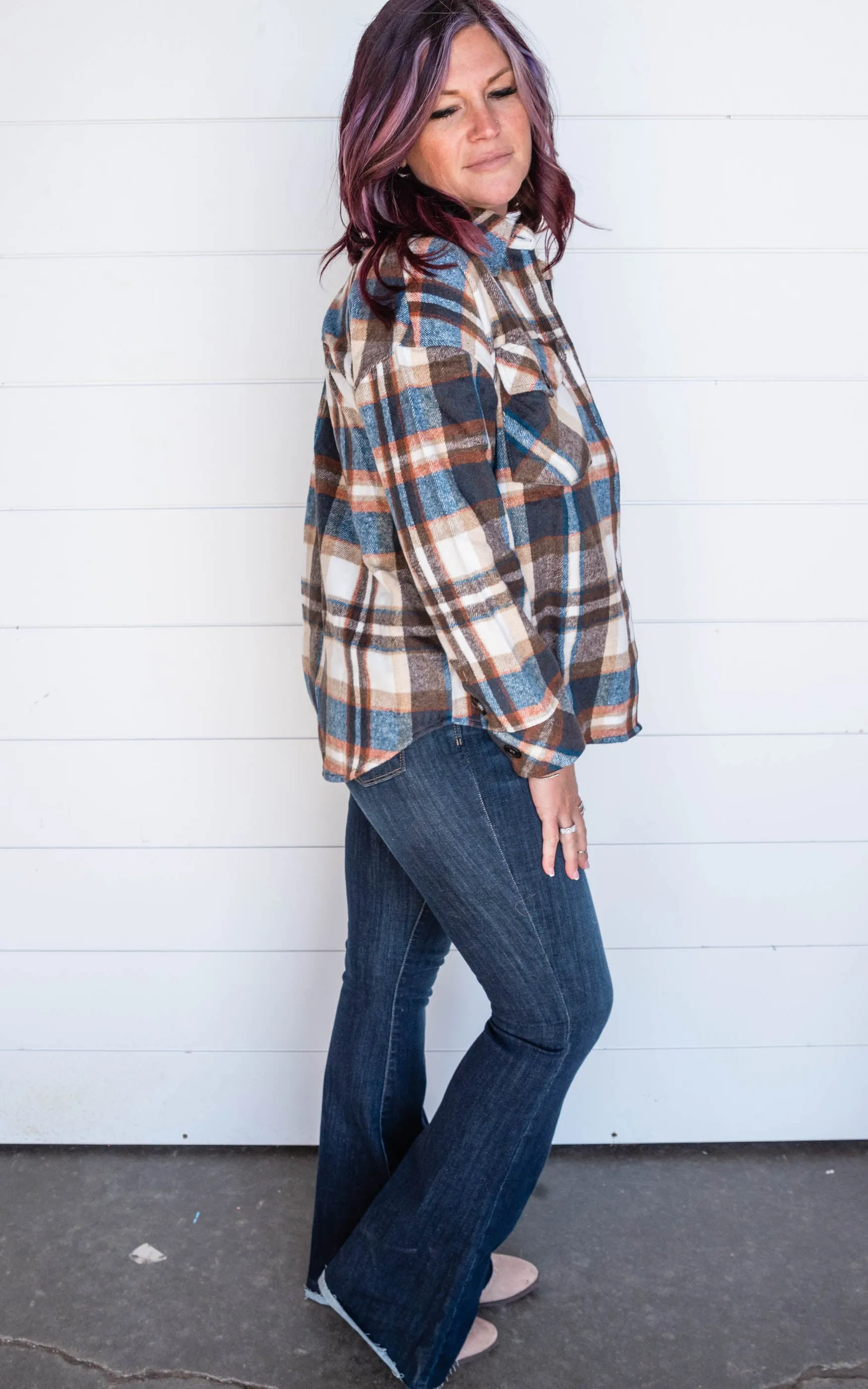 Plaid Shacket - Rust/Brown/Blue/Ivory