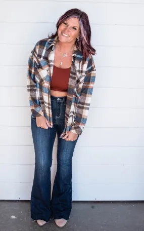 Plaid Shacket - Rust/Brown/Blue/Ivory