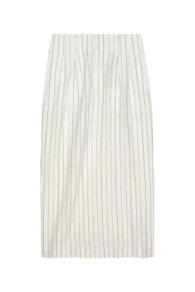 Pleated Column Skirt in Cream Pinstripe