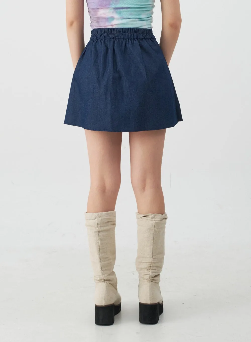 Pleated Denim Mini Skirt CJ08