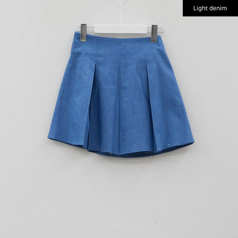 Pleated Denim Mini Skirt CJ08