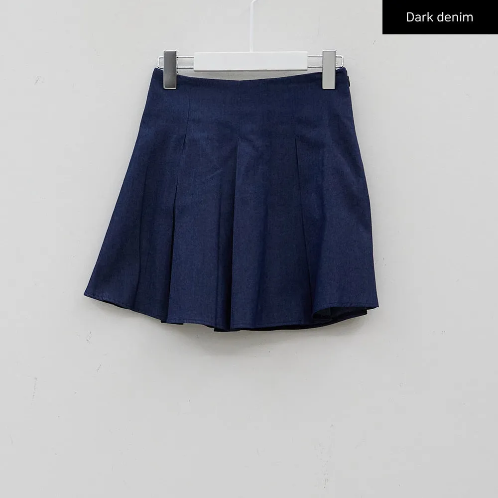 Pleated Denim Mini Skirt CJ08