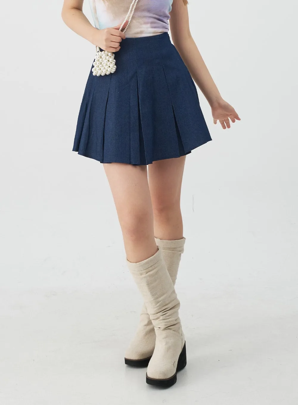 Pleated Denim Mini Skirt CJ08