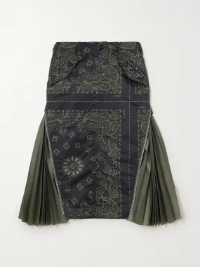 Pleated paisley-print shell midi skirt