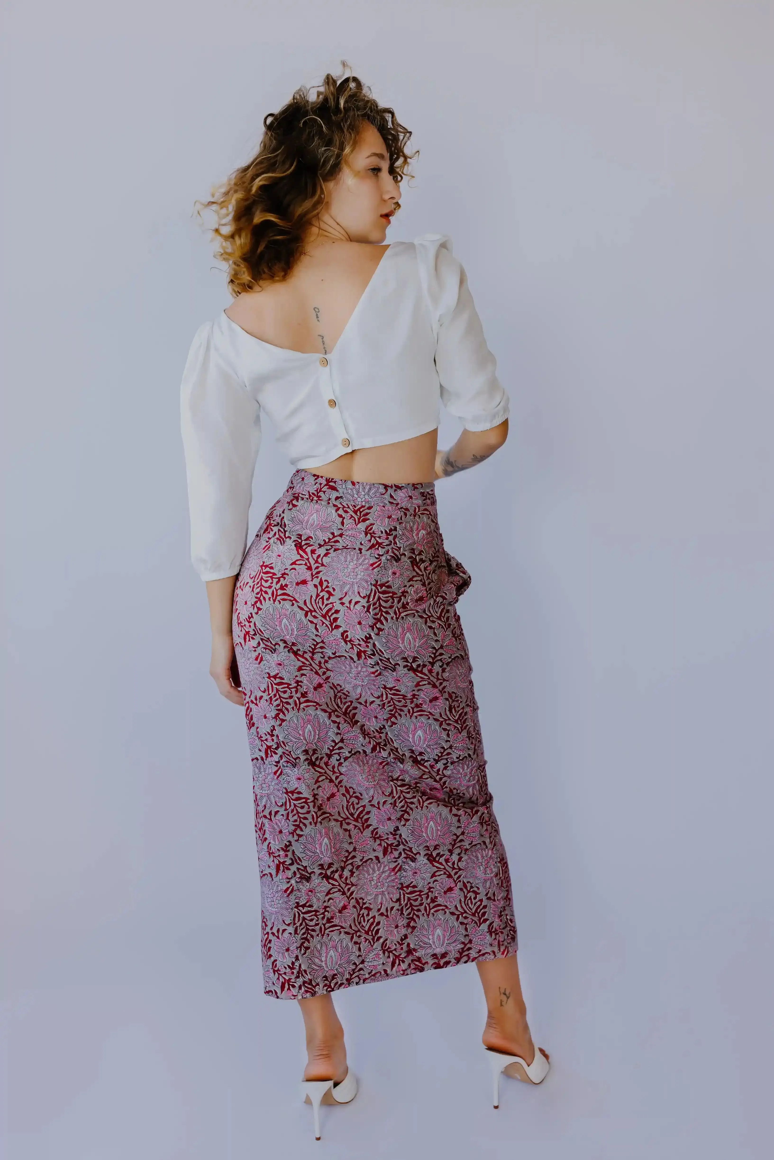 Pleated print skirt