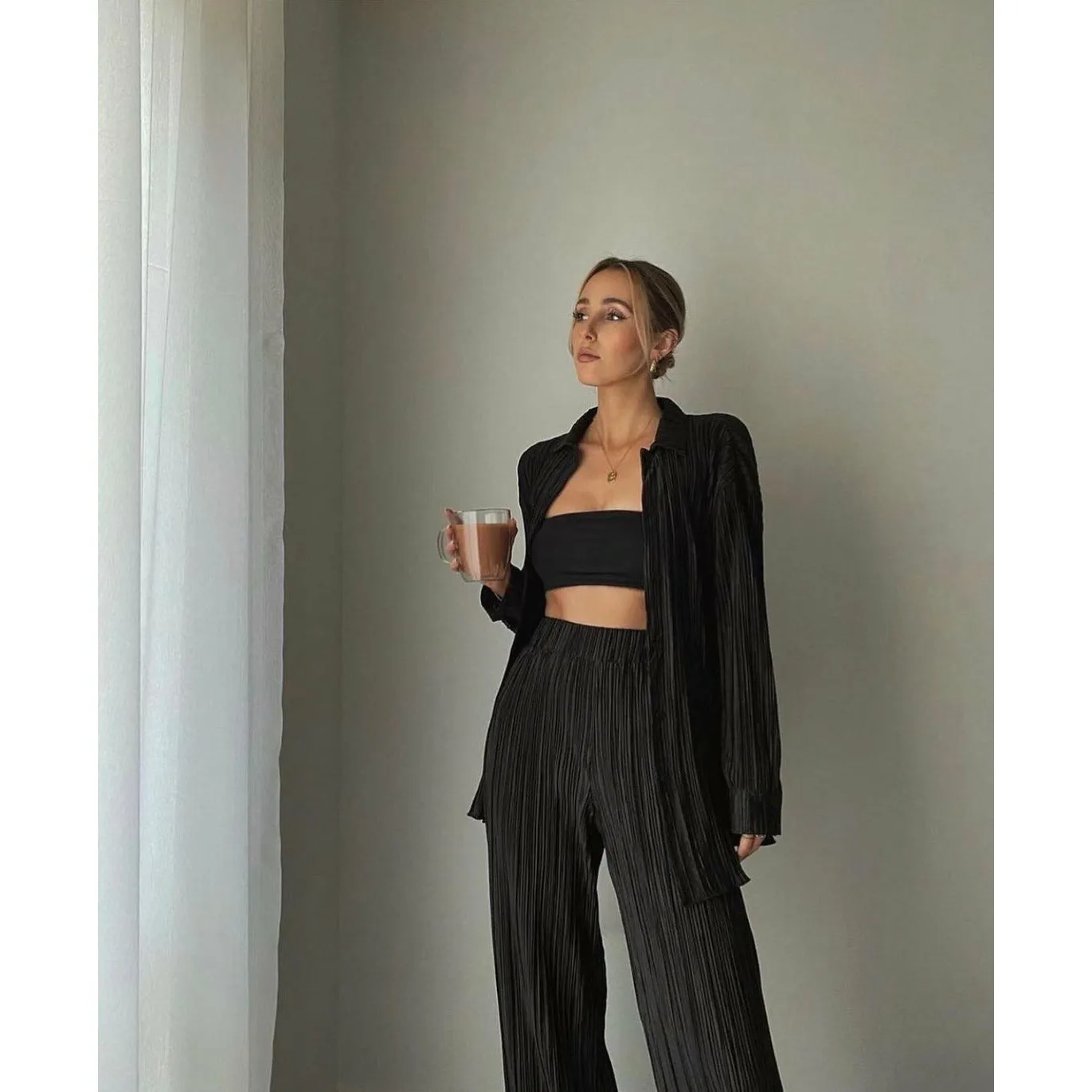 Pleated Shirt & Trousers Two Piece Sets