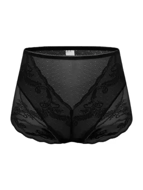 Plus Size Women Lace Jacquard Sheer Breathable Thin High Waist Panties