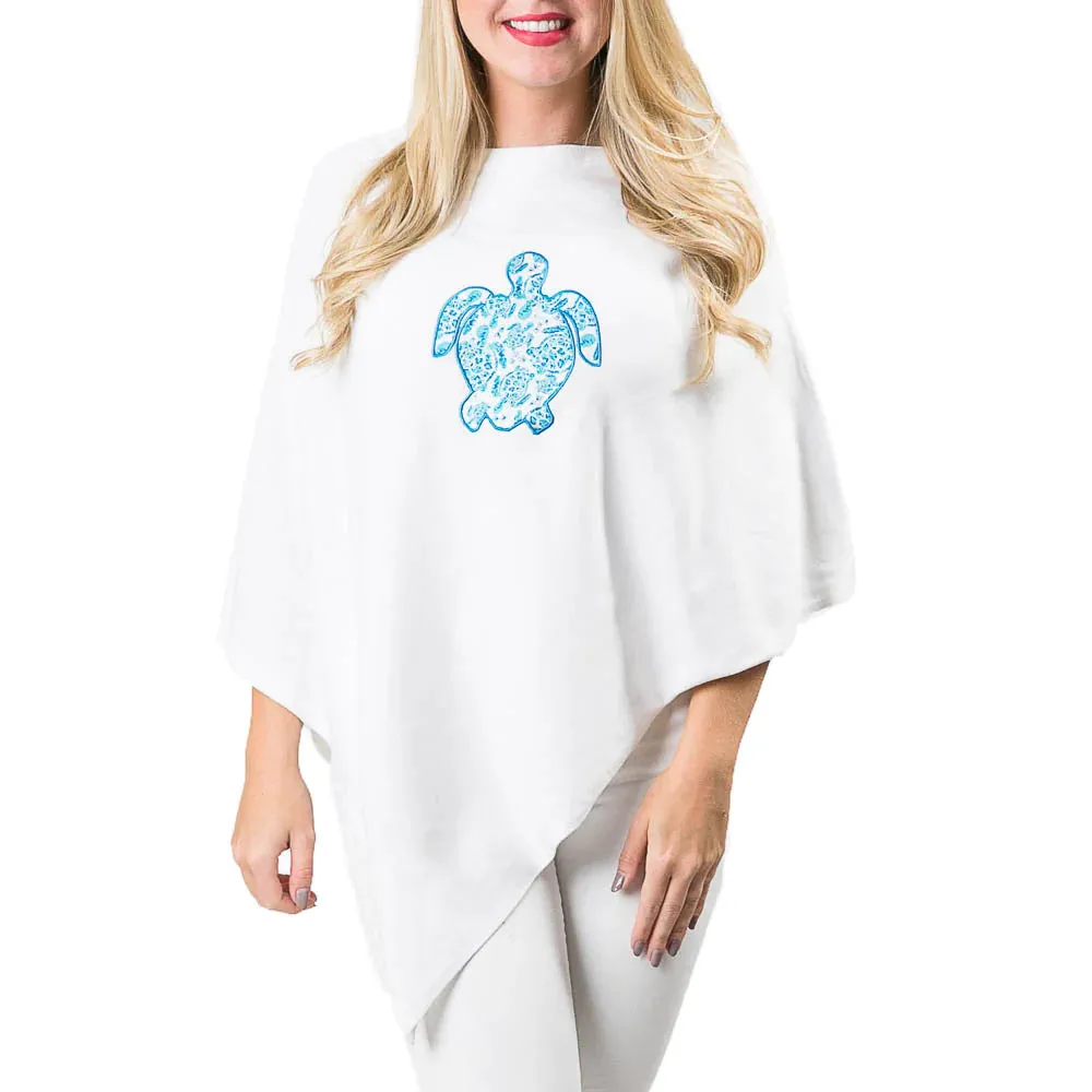 Poncho white with blue sea turtle