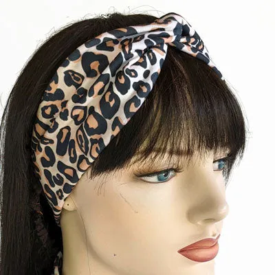 Premium, wide turban style comfy wide jersey knit  headband, leopard print