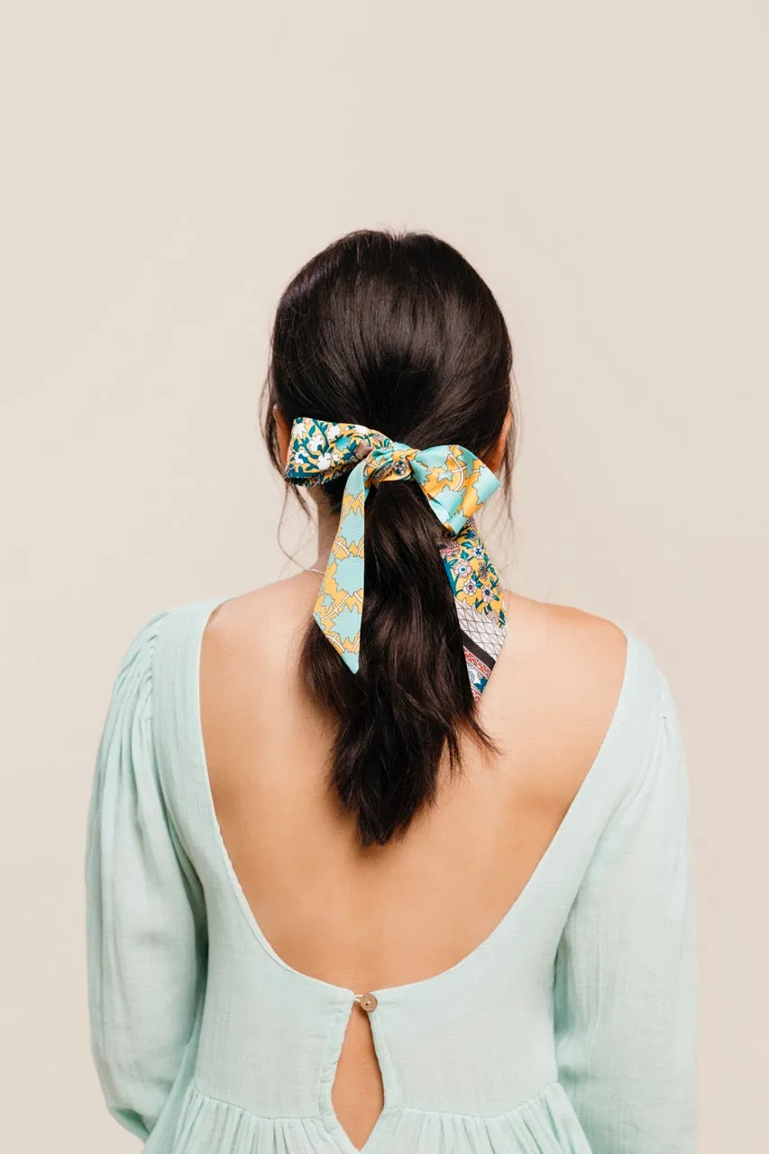 Printed Boho Tie Scarf | Pony Scarf | Hair Tie | Multiple Colors | Multi-Use Accessory | Luxury Designer Hair Accessories