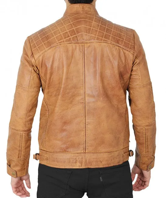 Purchase Best 100%High Quality Johnson Camel Quilted Leather Motorcycle Jacket