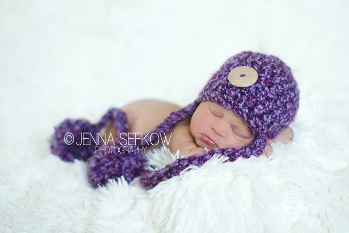 Purple Button Newborn Pom Hat