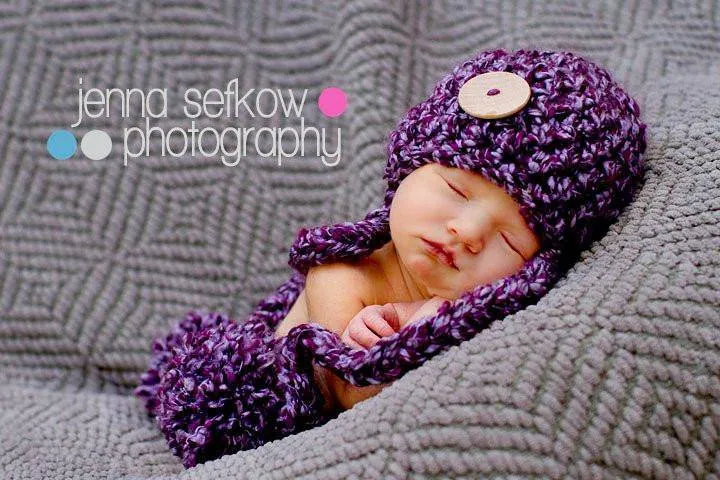 Purple Button Newborn Pom Hat