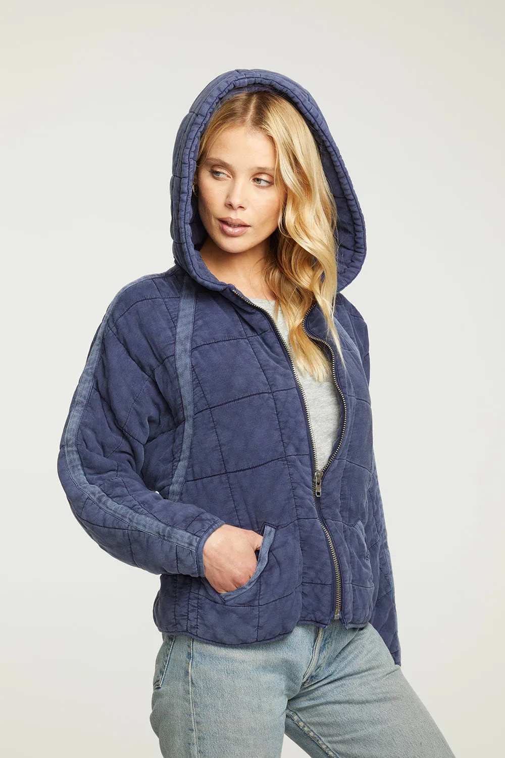 Quilted Heirloom Wovens Long Sleeve Batwing Hooded Zip Up Jacket