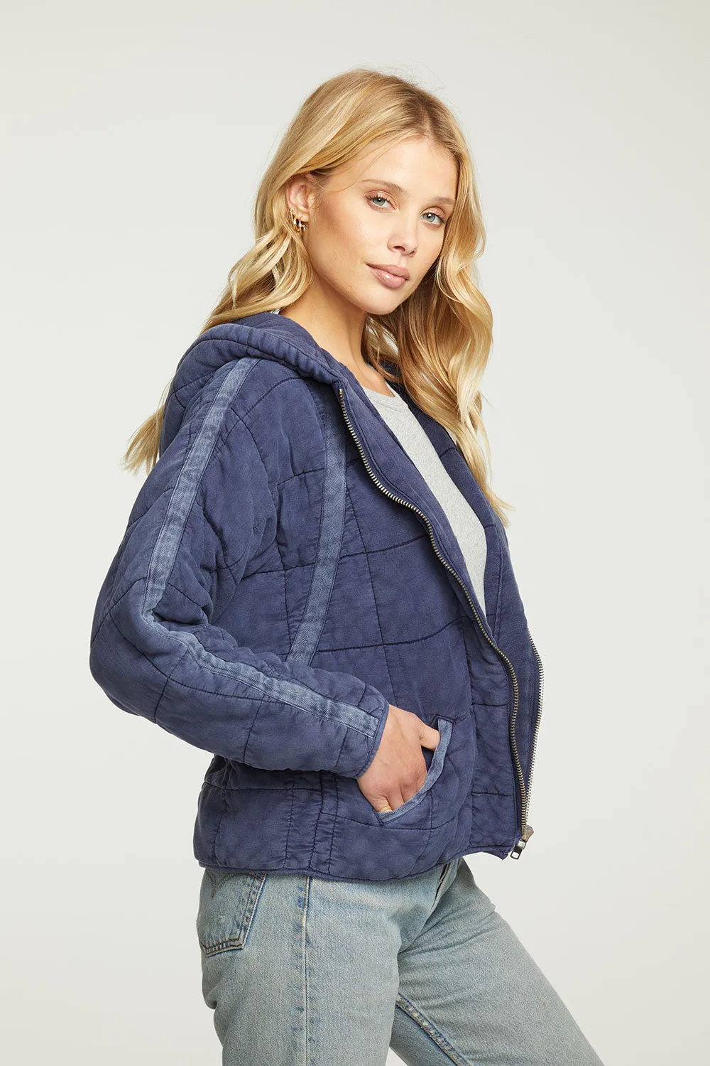 Quilted Heirloom Wovens Long Sleeve Batwing Hooded Zip Up Jacket