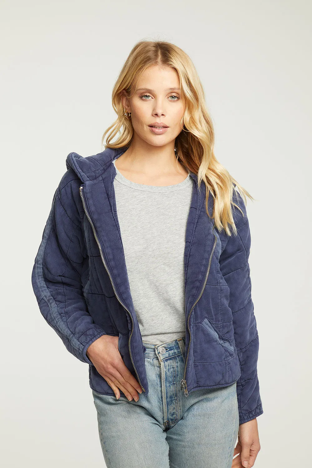 Quilted Heirloom Wovens Long Sleeve Batwing Hooded Zip Up Jacket