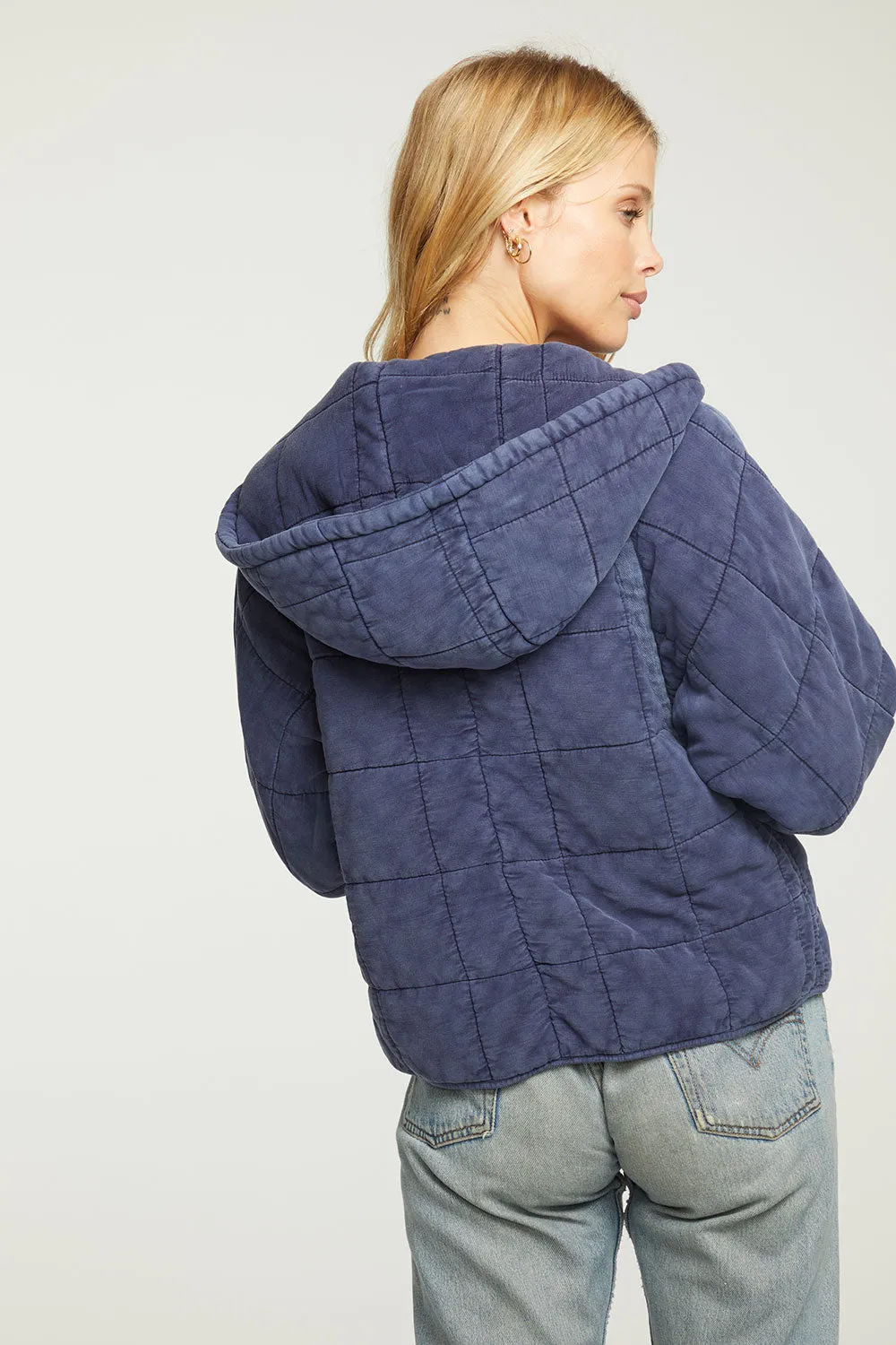 Quilted Heirloom Wovens Long Sleeve Batwing Hooded Zip Up Jacket