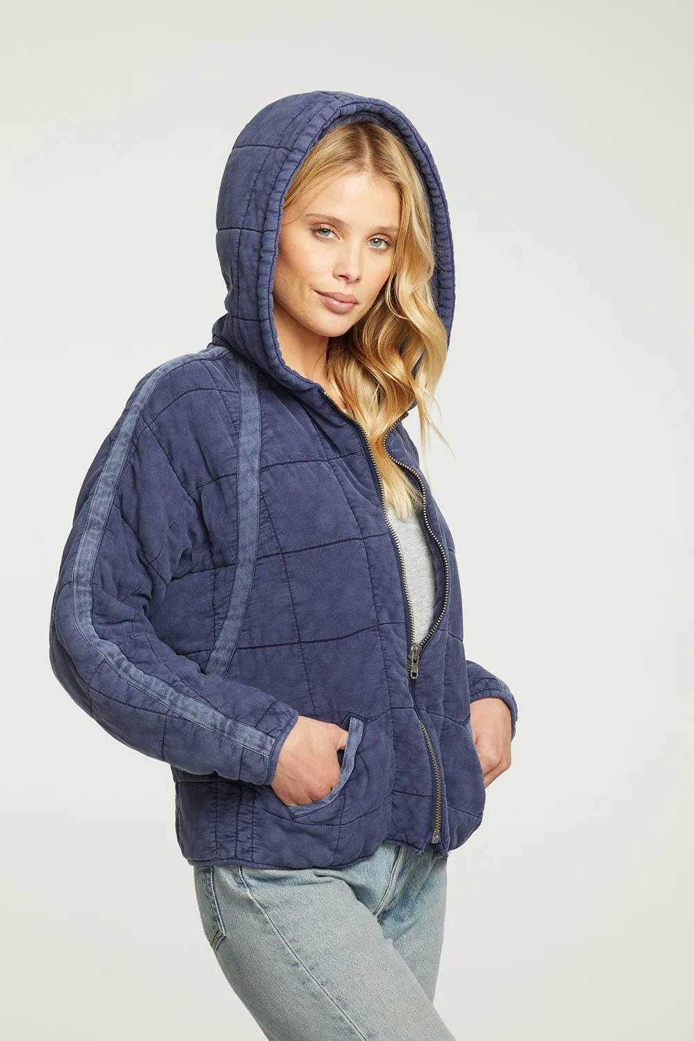 Quilted Heirloom Wovens Long Sleeve Batwing Hooded Zip Up Jacket