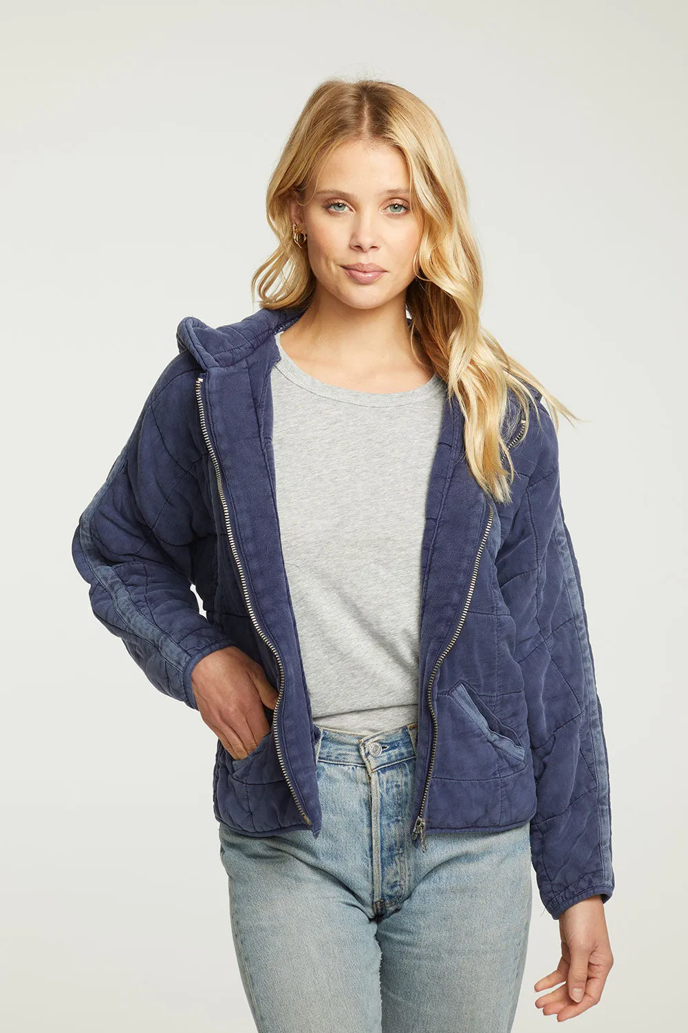 Quilted Heirloom Wovens Long Sleeve Batwing Hooded Zip Up Jacket