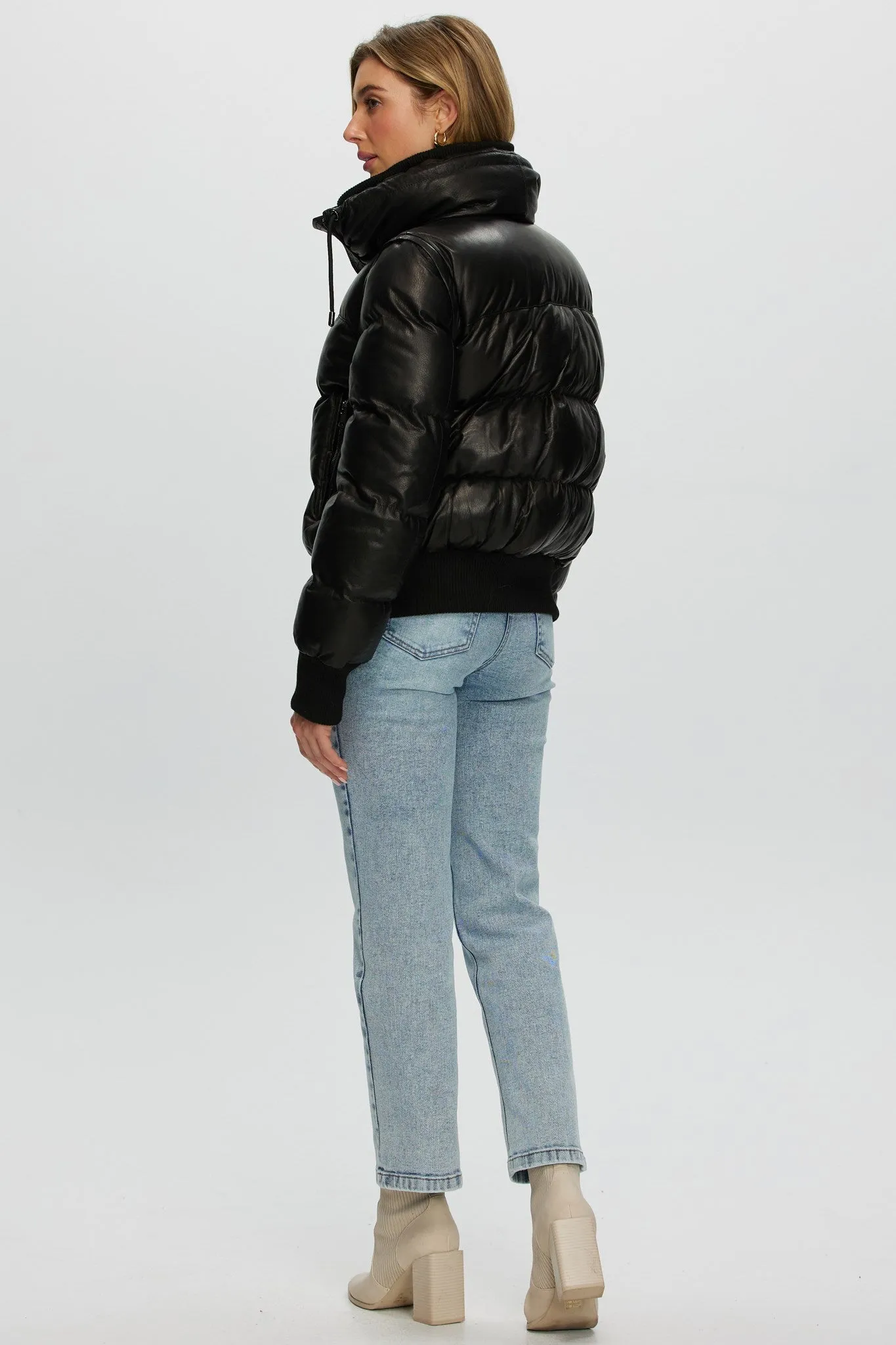 Quilted Leather Jacket with Detachable Sleeves