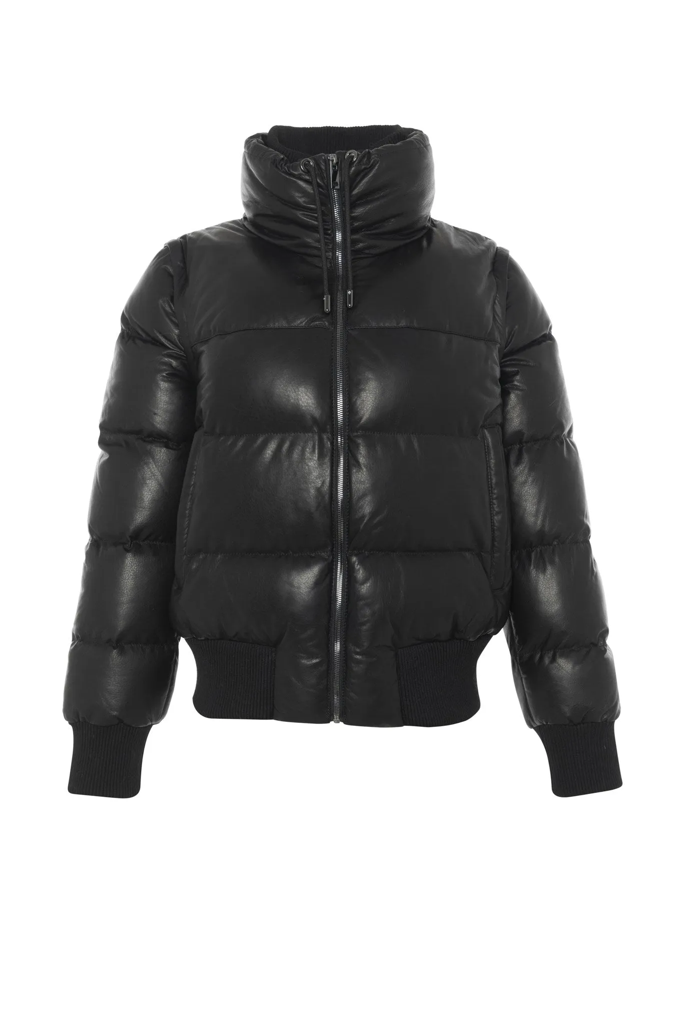 Quilted Leather Jacket with Detachable Sleeves