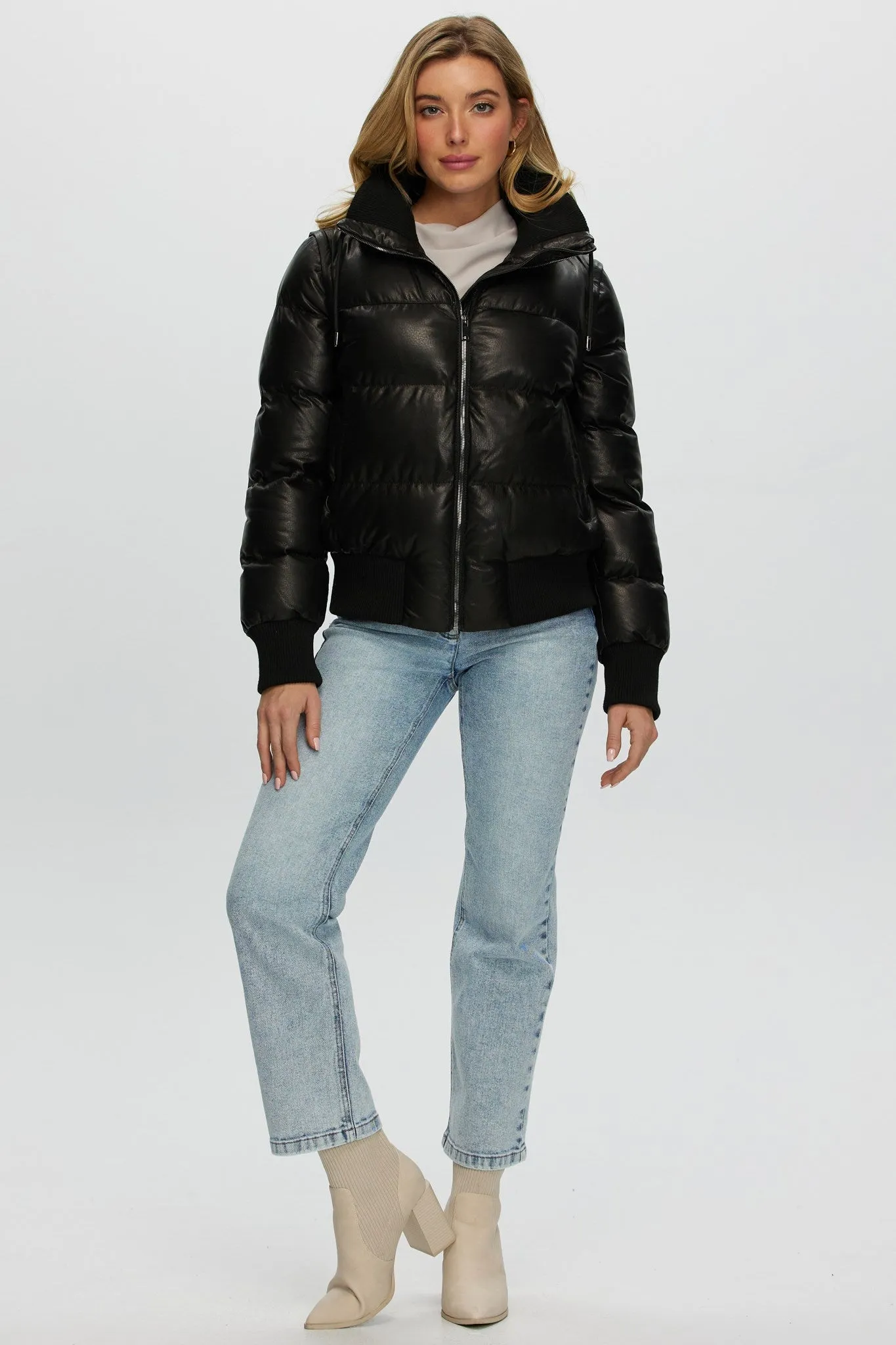 Quilted Leather Jacket with Detachable Sleeves