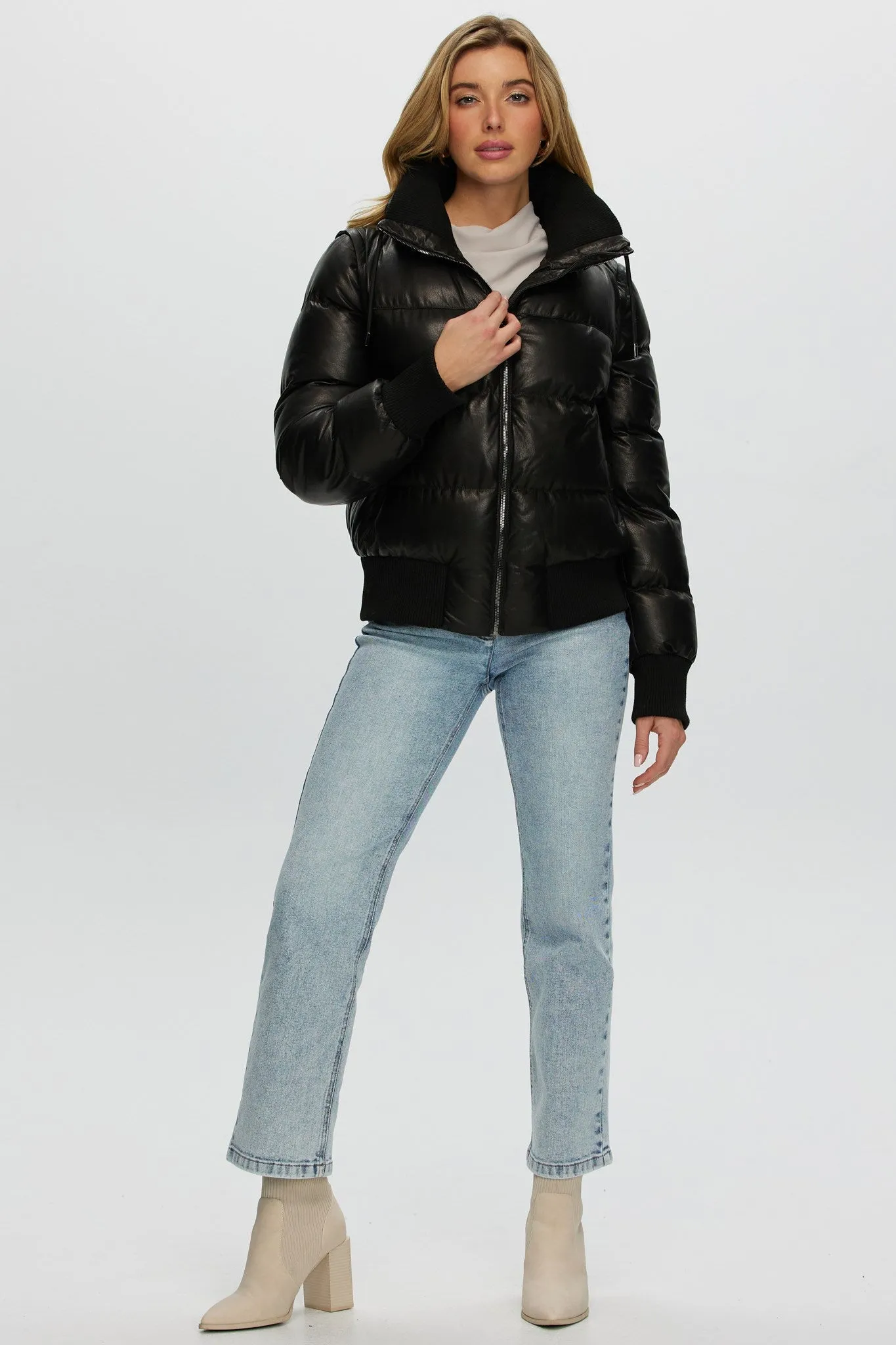 Quilted Leather Jacket with Detachable Sleeves