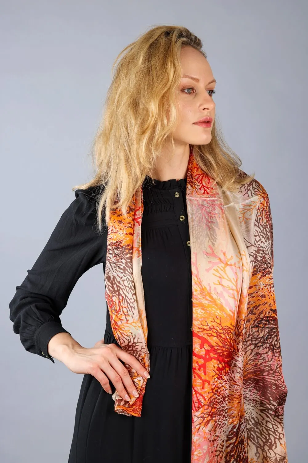 Rainbow Range| Large Silk Scarf Coral Red