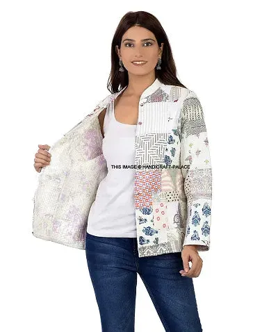 Ravaiyaa - Attitude is everything Women's/Girl Reversible Floral Print Jacket Quilted Cotton Patchwork Coat Blazer Jacket Long Sleeve