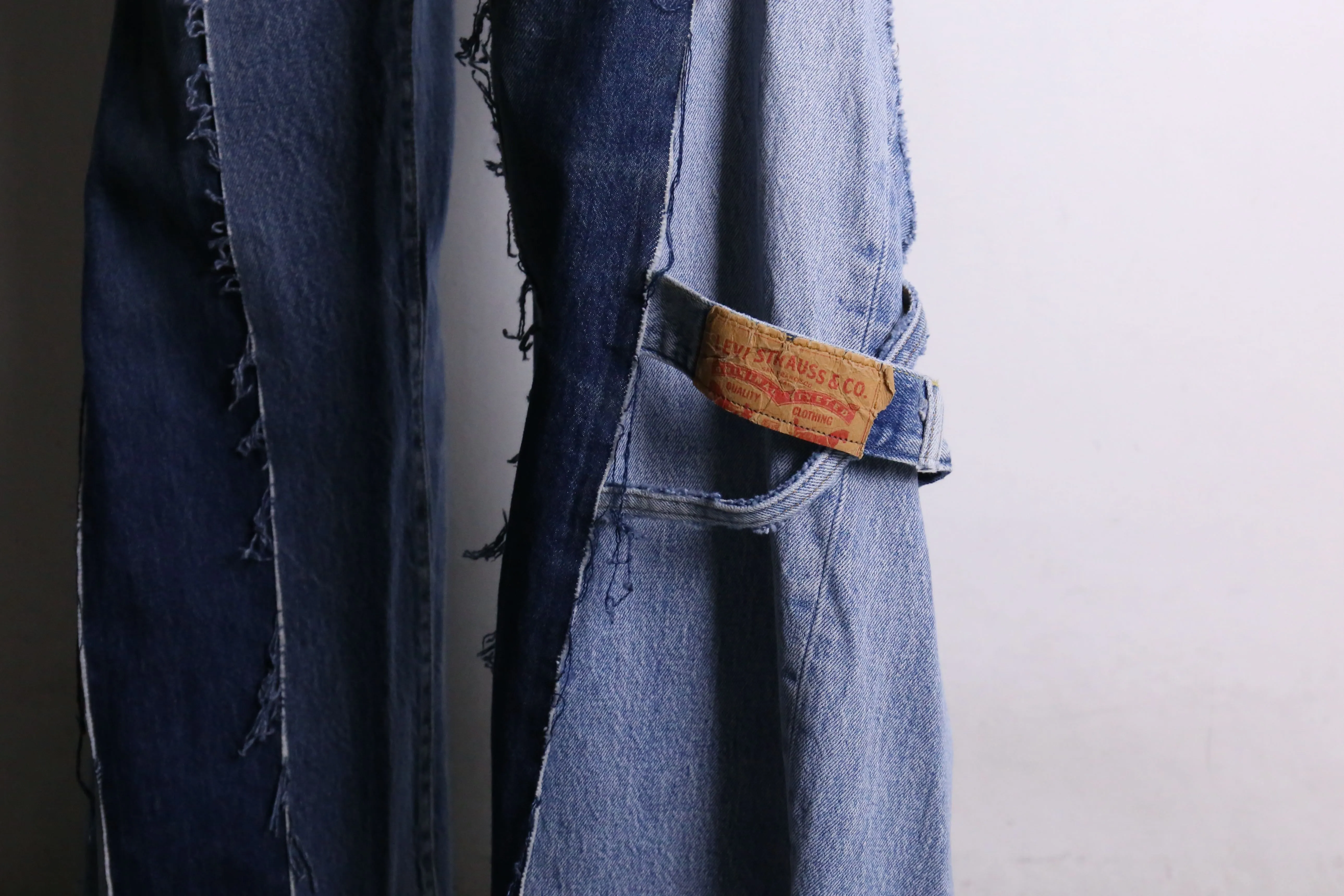 remake "再構築" front docking side belt buggy denim pants