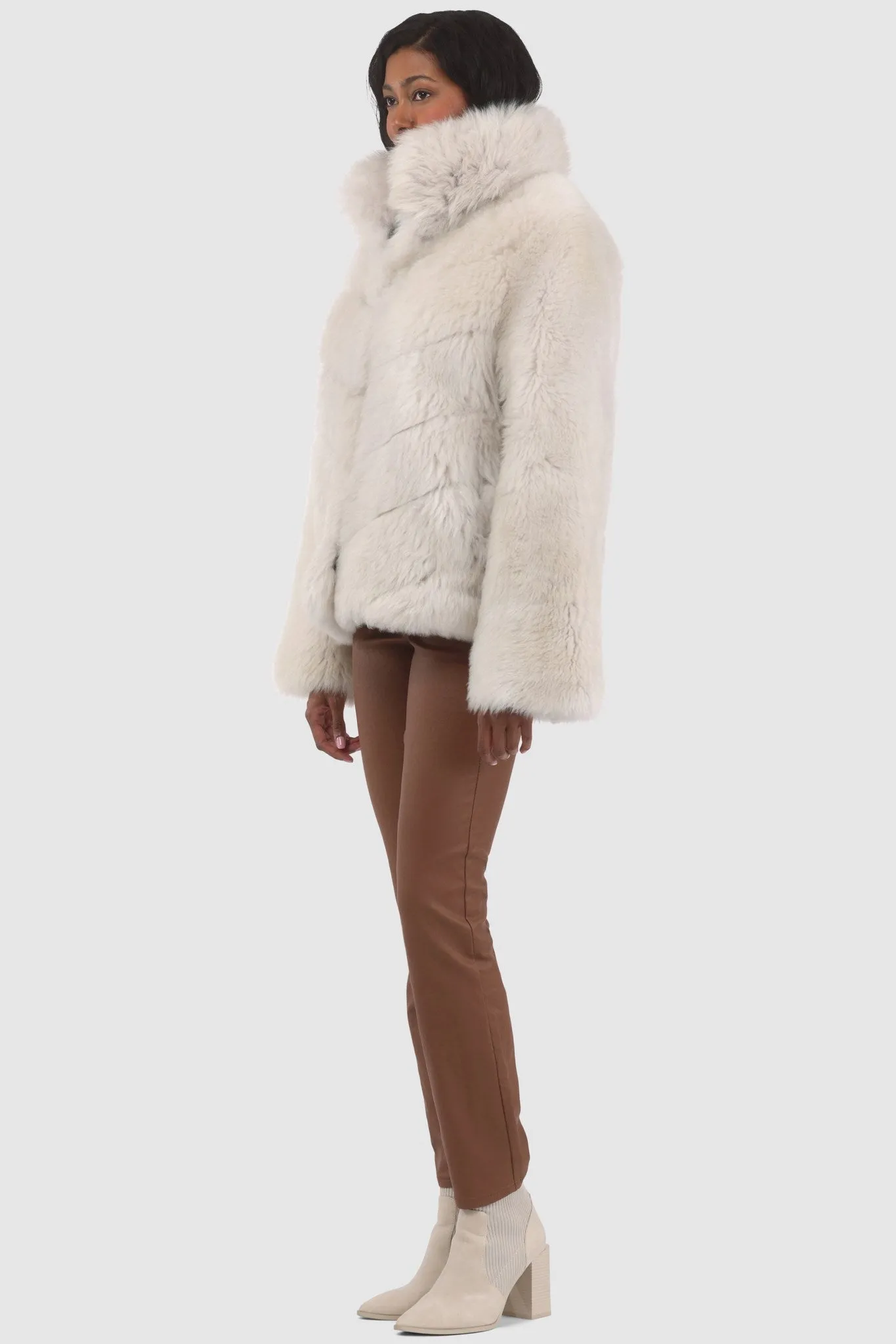 Reversible Merinillo Shearling Lamb Chevron Jacket with Horizontal Bottom