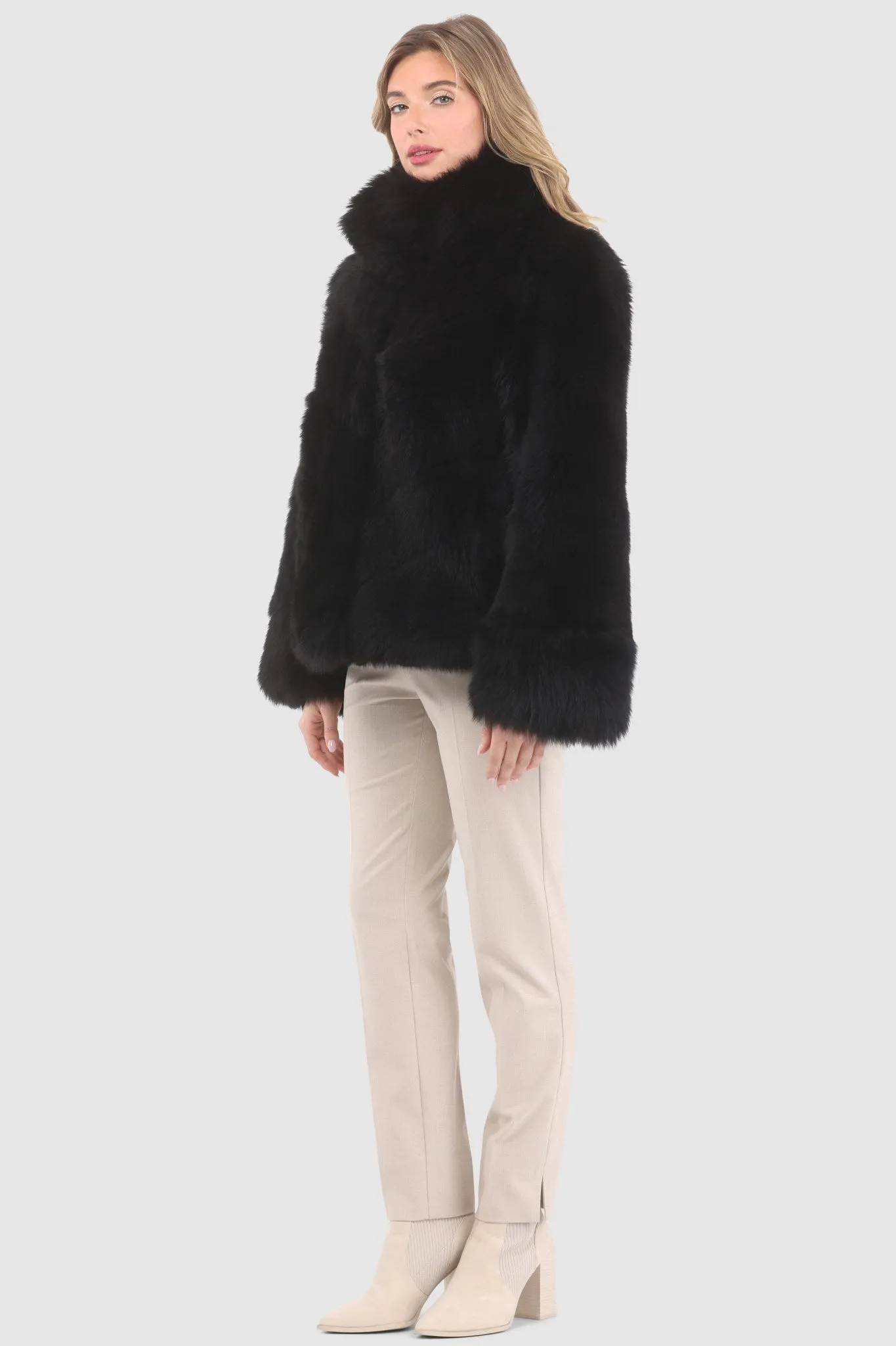 Reversible Merinillo Shearling Lamb Chevron Jacket with Horizontal Bottom