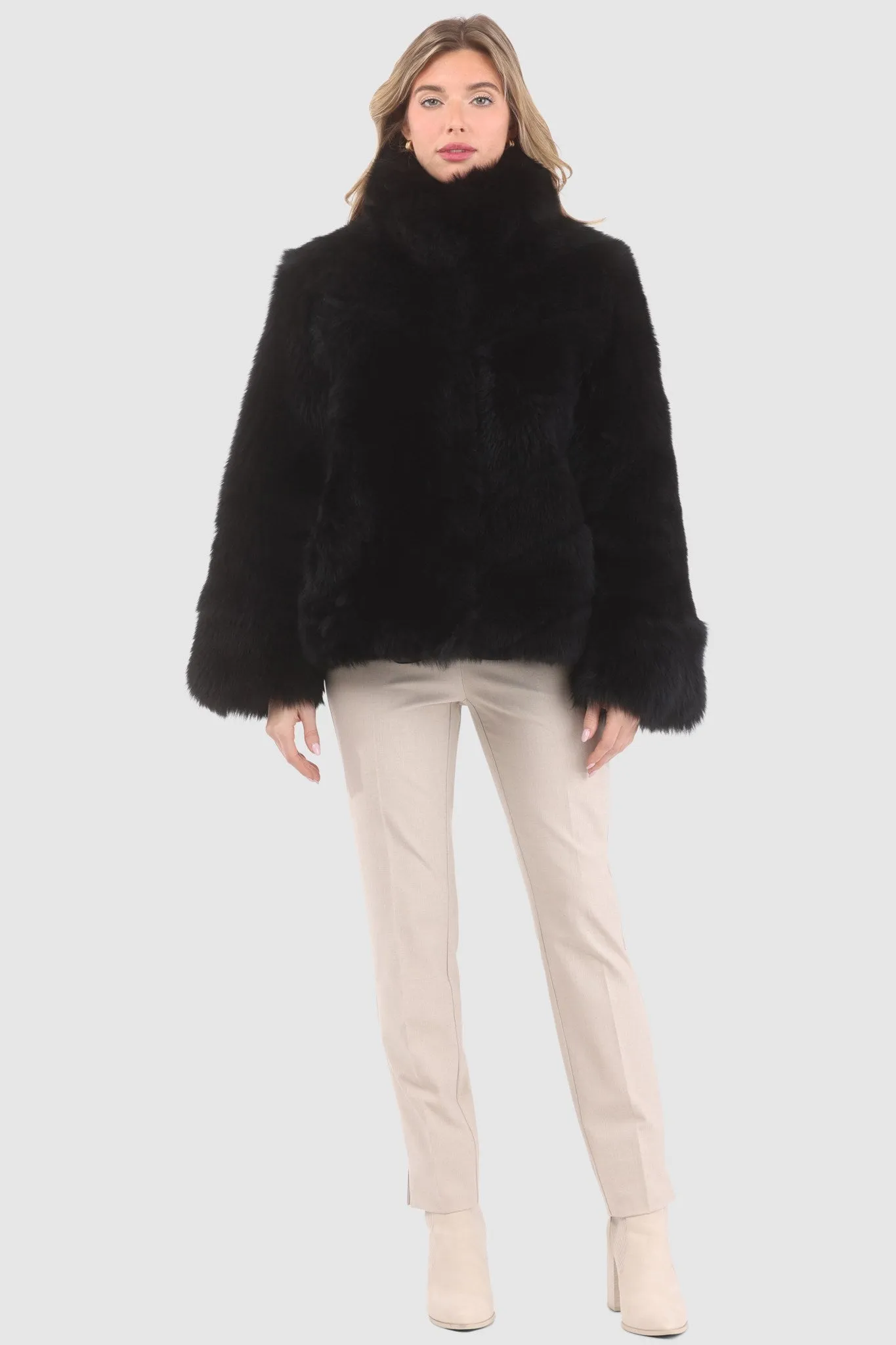 Reversible Merinillo Shearling Lamb Chevron Jacket with Horizontal Bottom