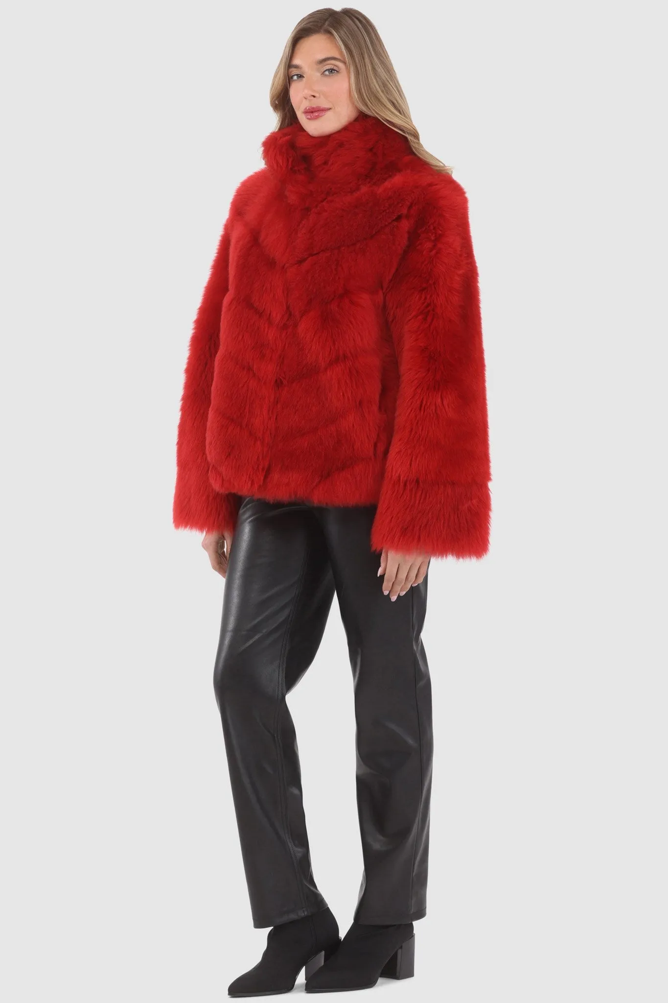 Reversible Merinillo Shearling Lamb Chevron Jacket with Horizontal Bottom