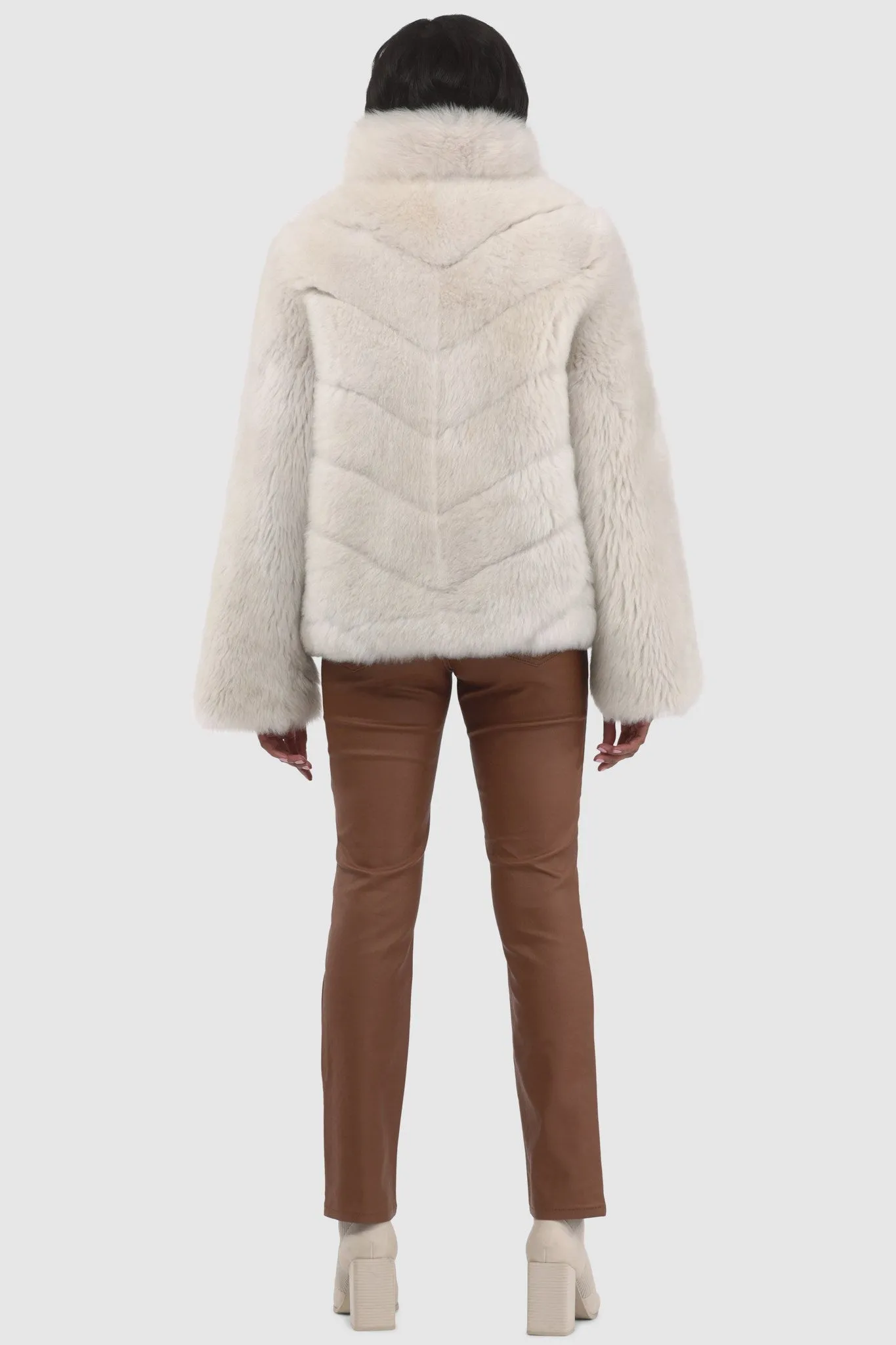 Reversible Merinillo Shearling Lamb Chevron Jacket with Horizontal Bottom