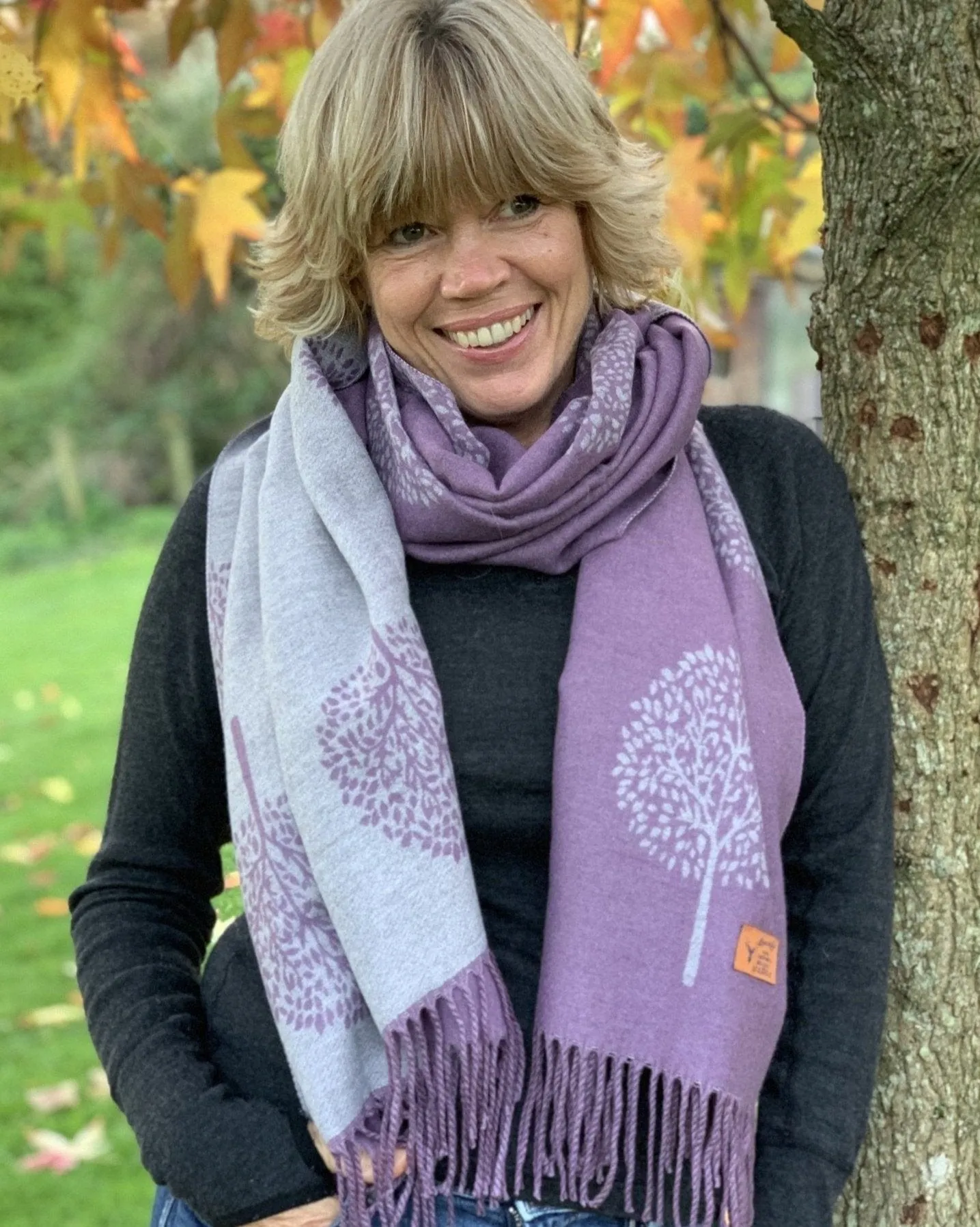 Reversible Tree Of Life Scarf - Soft Purple/Grey