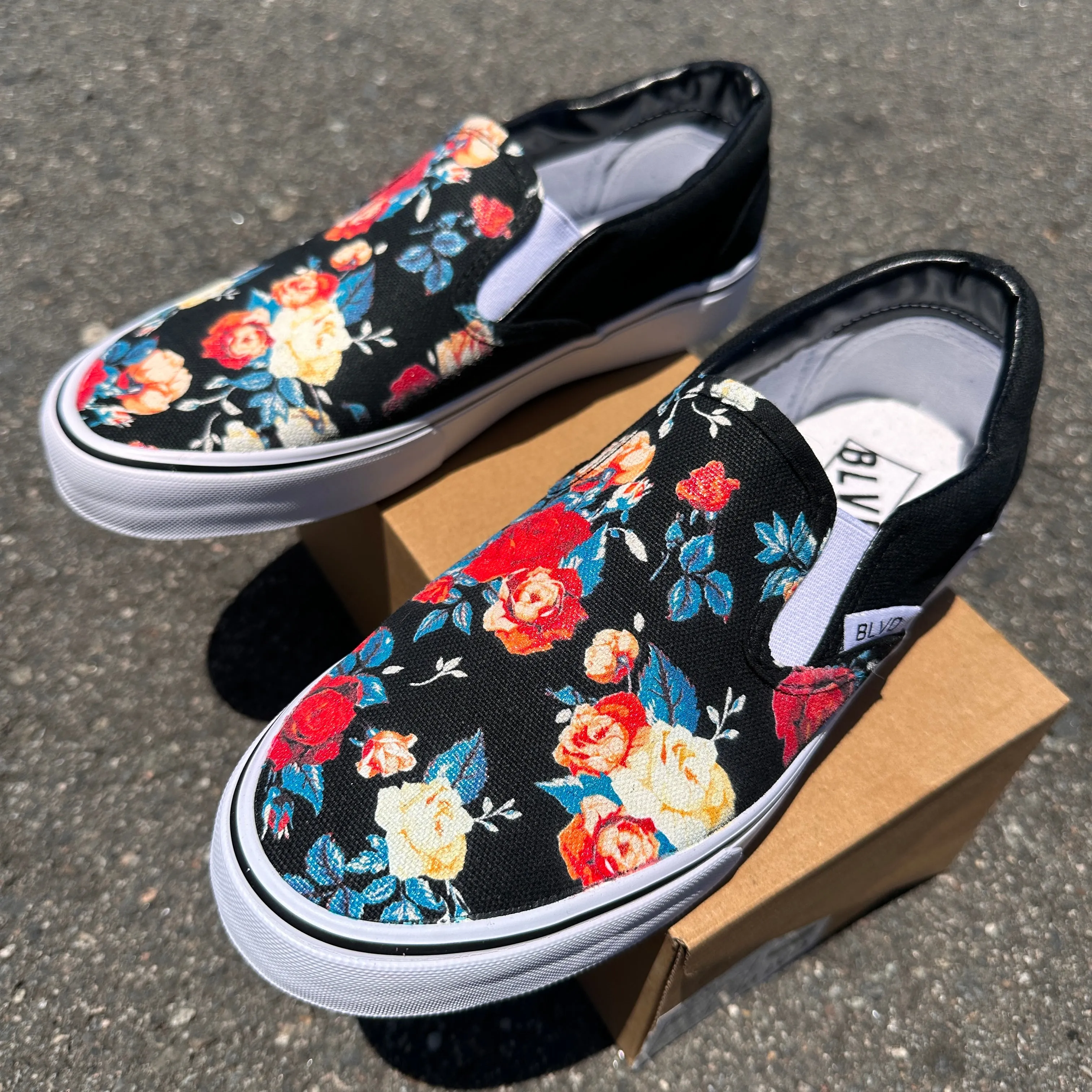 Rose Flowers Floral Pattern Custom BLVD Slip On Shoes for Men and Women