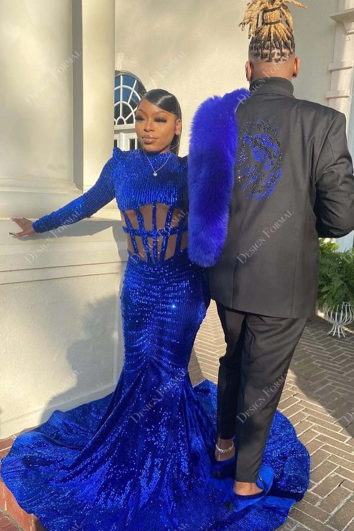 Royal Blue Sequin Illusion Mermaid Tailor Made Prom Dress