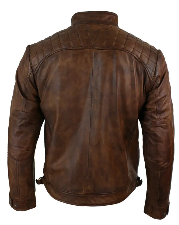 RW Authentic Sheepskin MEN’S RETRO STYLE ZIPPED BIKER JACKET REAL LEATHER JACKET