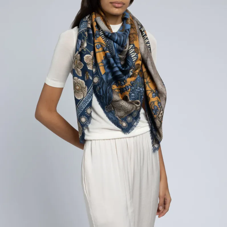 Sabina Savage "Honoring Argos" Wool and Silk Scarf Marine