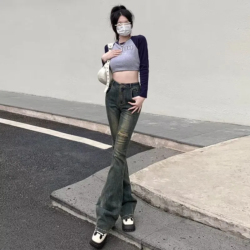 sealbeer Micro Flared Pants, Spring And Autumn Pants, High Waisted Jeans, Minimalist New Style, Fashionable Harajuku Women's Trend