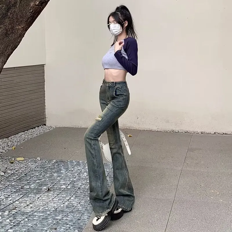 sealbeer Micro Flared Pants, Spring And Autumn Pants, High Waisted Jeans, Minimalist New Style, Fashionable Harajuku Women's Trend