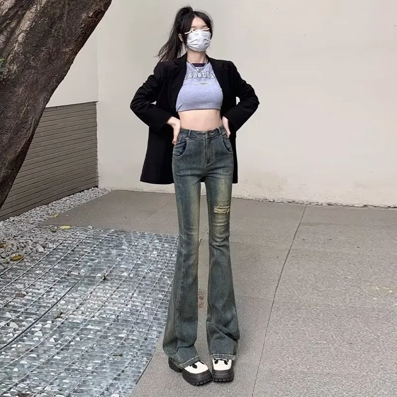 sealbeer Micro Flared Pants, Spring And Autumn Pants, High Waisted Jeans, Minimalist New Style, Fashionable Harajuku Women's Trend