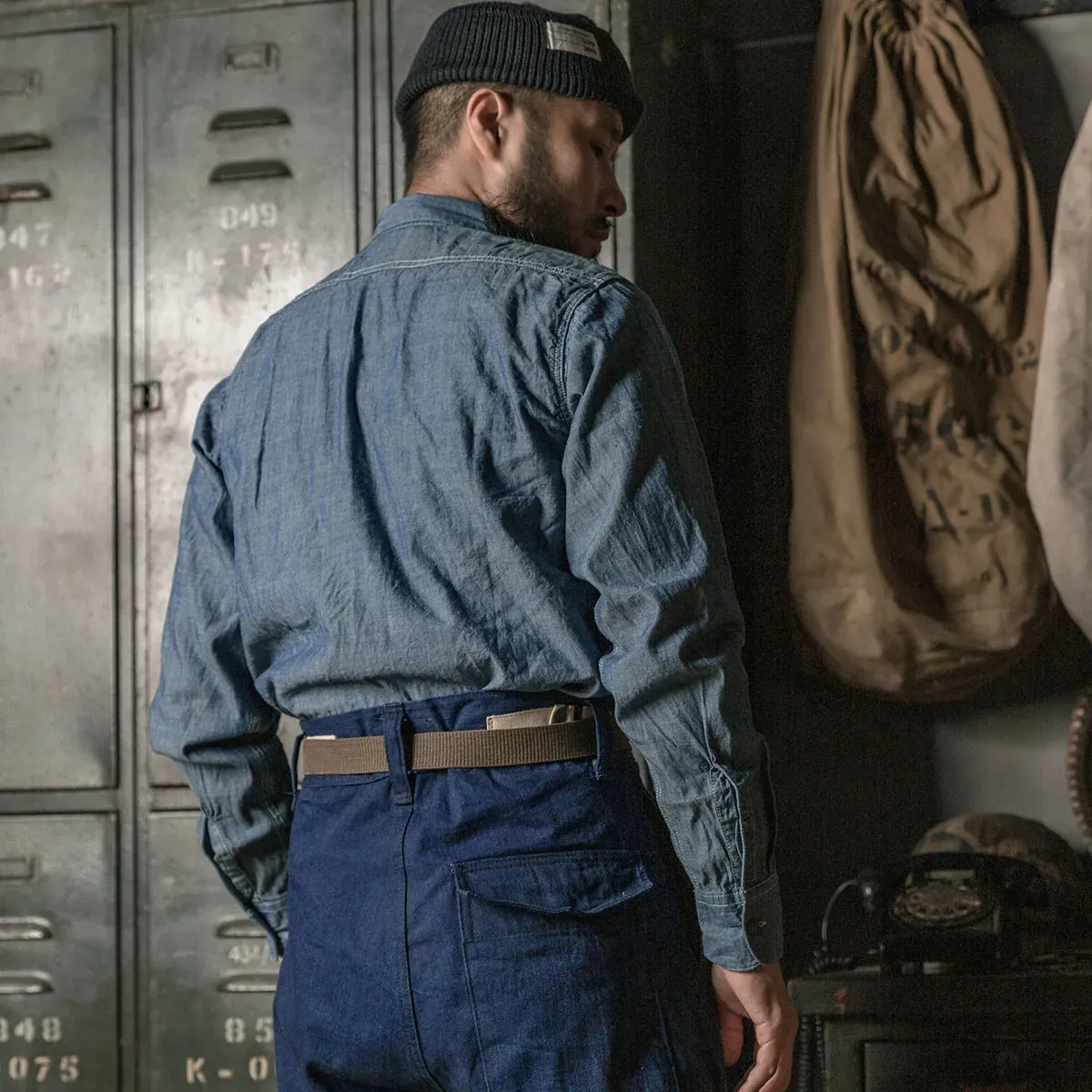 Selvedge Chambray Work Shirt with Long Sleeve - Blue