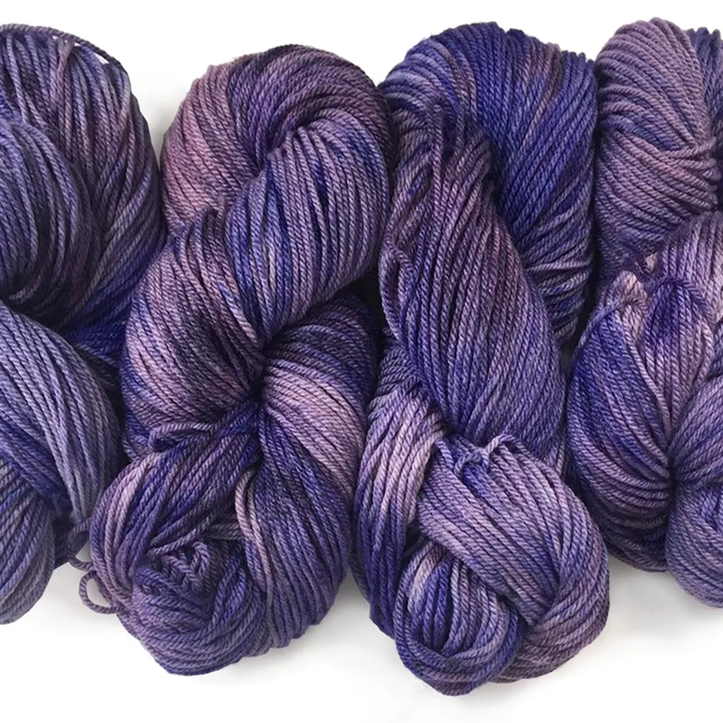 Shades of Lavender, Hand Dyed Worsted Silk & Merino Yarn