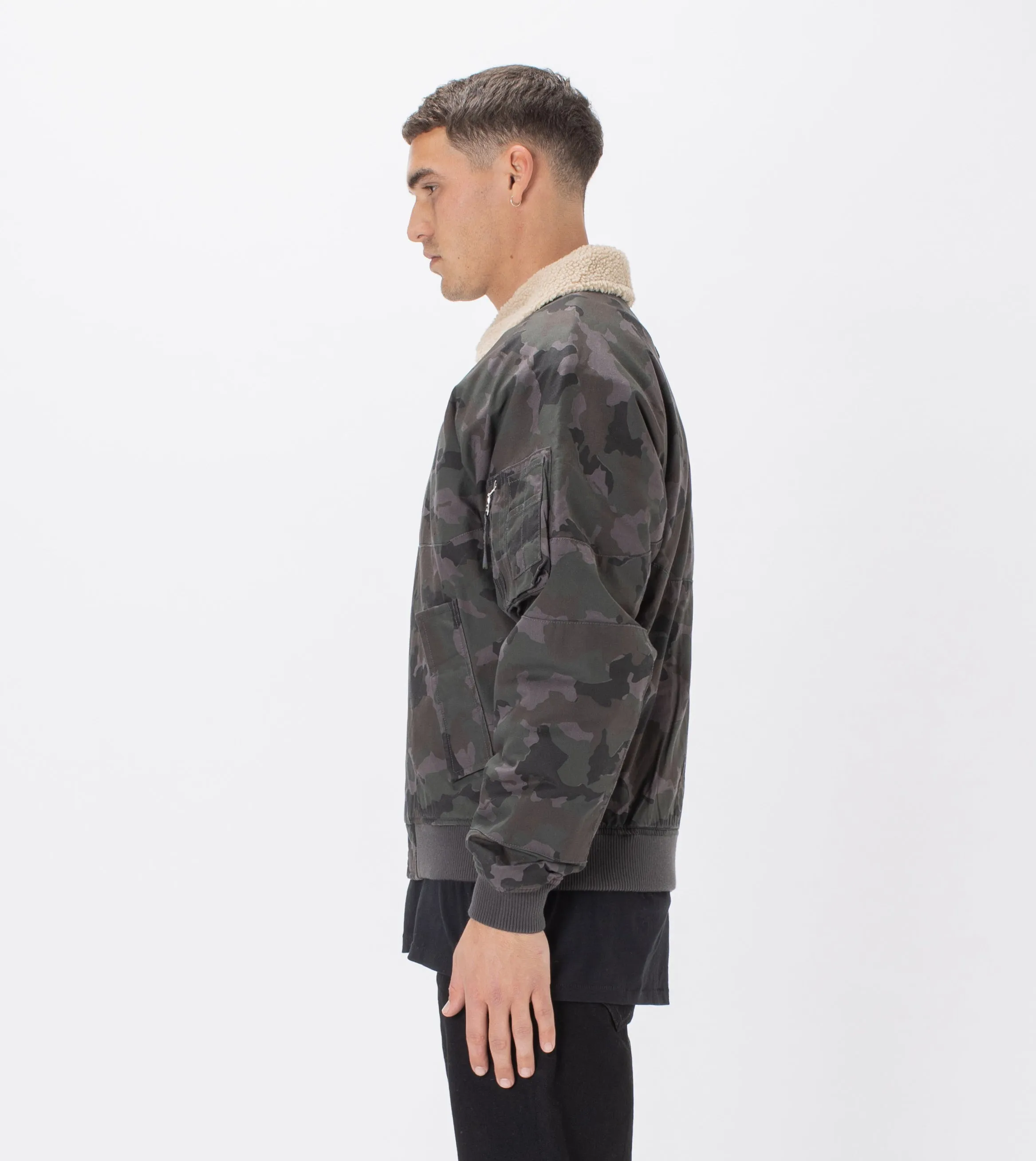 Shearling Militat Bomber Jacket Dk Camo