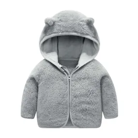 SOLID ZIPPER PREMIUM WINTER FLEECE JACKET - GREY